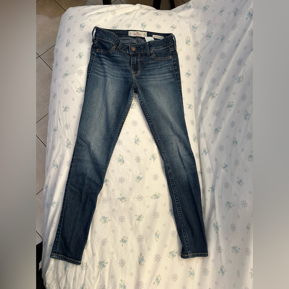 These are dark wash skinny jeans with a slight stretch to them.